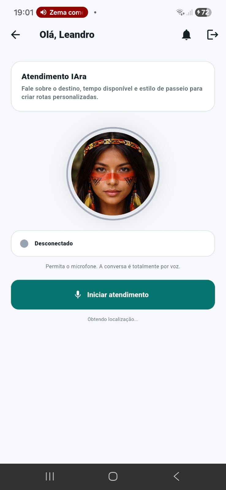 Tela de criação de roteiro por voz no aplicativo I.Ara 360